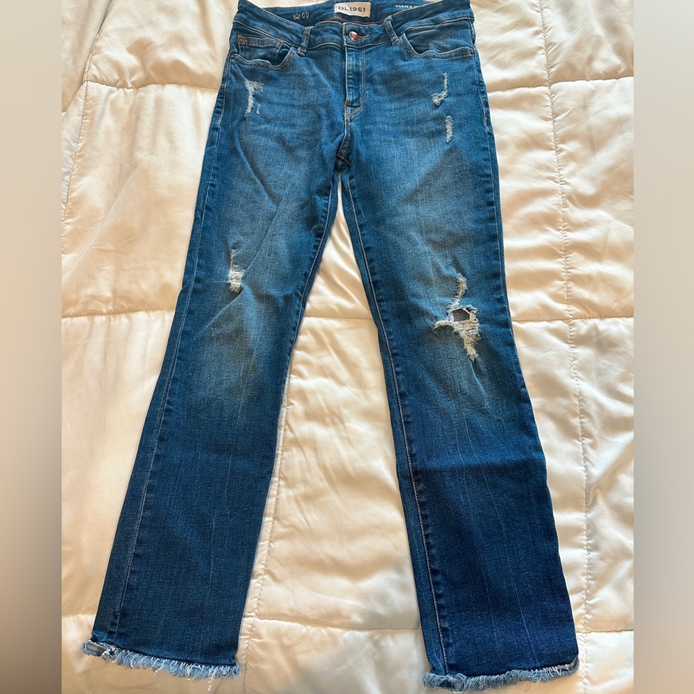 DL1961 Mara Straight Ankle Crop Women's Distressed Blue Jeans 29